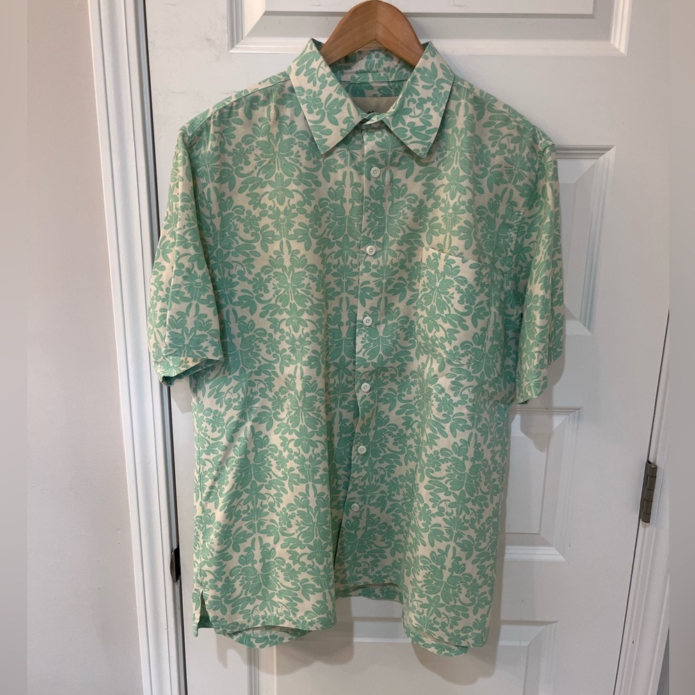 Vintage Silk Circa 1969 Shirt Mens XL 100% Silk Hawaiian Aloha Green Floral
